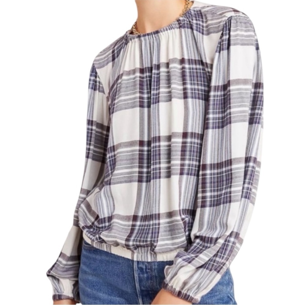 Cloth & Stone f/Anthropologie Glacier Plaid Cottagecore Boho Blouse SZ S